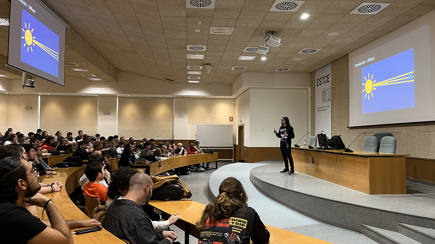 Guinxu dando una masterclass sobre iluminación en videojuegos en la Universitat Jaume I (UJI, Castellón). Guinxu UJI Universidad Jaume I Castellón Masterclass